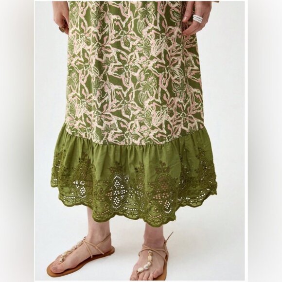 Bohemian Floral Embroidered Hem Dress Green - Picture 6 of 7